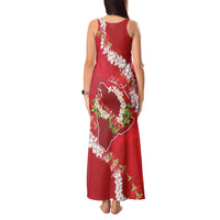 Hawaii Island Flowers Lei Tank Maxi Dress Ohia Lehua Scarlet Red