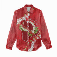 Hawaii Island Flowers Lei Women Casual Shirt Ohia Lehua Scarlet Red LT7 - Polynesian Pride