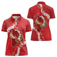 Hawaii Island Flowers Lei Women Polo Shirt Ohia Lehua Scarlet Red LT7 - Polynesian Pride