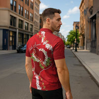 Hawaii Island Flowers Lei Zipper Polo Shirt Ohia Lehua Scarlet Red