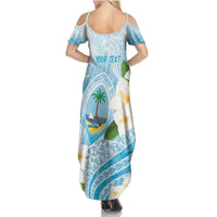 Guam Chamorro Guasali Flowers Summer Maxi Dress Aqua Gradient LT7 - Polynesian Pride