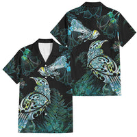 Aotearoa Maori Mahuru Family Matching Short Sleeve Bodycon Dress and Hawaiian Shirt Spring Time - Paua Shell Green LT7 Dad's Shirt - Short Sleeve Black - Polynesian Pride