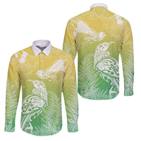 Aotearoa Maori Mahuru Tui With Pikawakawa Family Matching Short Sleeve Bodycon Dress and Hawaiian Shirt Spring Time LT7 Dad's Shirt - Long Sleeve Green - Polynesian Pride