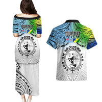 Personalised Malampa Fiji Day Couples Matching Puletasi Dress and Hawaiian Shirt Gradient Style LT7 - Polynesian Pride