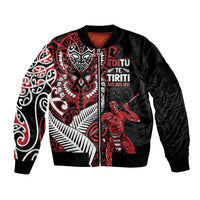 Aotearoa Toitu Te Tiriti Sleeve Zip Bomber Jacket Whakairo Wheku LT7 Unisex Black - Polynesian Pride