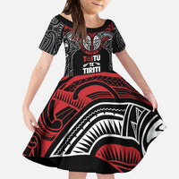 Aotearoa Maori Personalized Kid Short Sleeve Dress Toitu Te Tiriti Ake! Ake! Ake! LT7 KID Black - Polynesian Pride