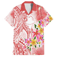 Polynesian Women's Day Wahine Family Matching Off Shoulder Short Dress and Hawaiian Shirt Plumeria Marble Glaze - Pink LT7 Dad's Shirt - Short Sleeve Pink - Polynesian Pride