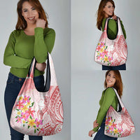 Polynesian Women's Day Wahine Grocery Bag Plumeria Marble Glaze - Pink