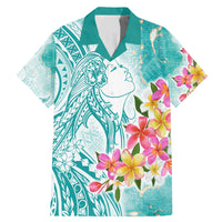 Polynesian Women's Day Wahine Family Matching Mermaid Dress and Hawaiian Shirt Plumeria Marble Glaze - Teal LT7 Dad's Shirt - Short Sleeve Teal - Polynesian Pride