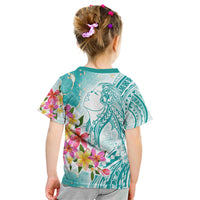 Polynesian Women's Day Wahine Kid T Shirt Plumeria Marble Glaze - Teal LT7 - Polynesian Pride
