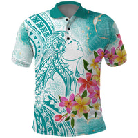 Polynesian Women's Day Wahine Polo Shirt Plumeria Marble Glaze - Teal LT7 Teal - Polynesian Pride