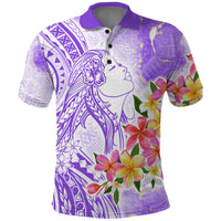 Polynesian Women's Day Wahine Polo Shirt Plumeria Marble Glaze - Purple LT7 Purple - Polynesian Pride