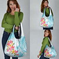 Polynesian Women's Day Wahine Grocery Bag Plumeria Marble Glaze - Turquoise