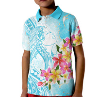Polynesian Women's Day Wahine Kid Polo Shirt Plumeria Marble Glaze - Turquoise LT7 Kid Turquoise - Polynesian Pride