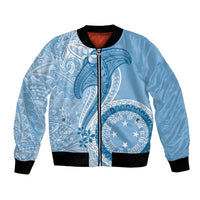 Micronesia FSM Bomber Jacket Shark and Manta Classic Style LT7 Unisex Turquoise - Polynesian Pride