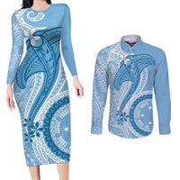 Micronesia FSM Couples Matching Long Sleeve Bodycon Dress and Long Sleeve Button Shirt Shark and Manta Classic Style