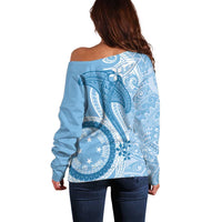 Micronesia FSM Off Shoulder Sweater Shark and Manta Classic Style LT7 - Polynesian Pride