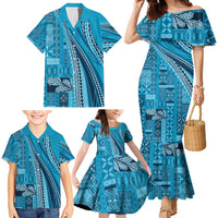 Pasifika Women's Day - Samoa Siapo Malu Tattoo Inspired Family Matching Mermaid Dress and Hawaiian Shirt Turquoise LT7 - Polynesian Pride