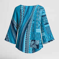 Pasifika Women's Day - Samoa Siapo Malu Tattoo Inspired Kimono Sleeve Blouse Turquoise