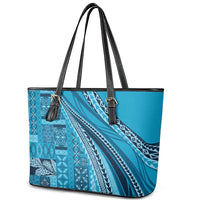 Pasifika Women's Day - Samoa Siapo Malu Tattoo Inspired Leather Tote Bag Turquoise