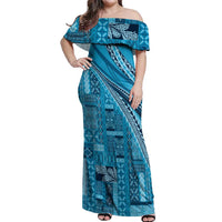 Pasifika Women's Day - Samoa Siapo Malu Tattoo Inspired Off Shoulder Maxi Dress Turquoise