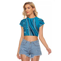 Pasifika Women's Day - Samoa Siapo Malu Tattoo Inspired Raglan Cropped T Shirt Turquoise