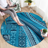Pasifika Women's Day - Samoa Siapo Malu Tattoo Inspired Round Carpet Turquoise