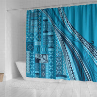 Pasifika Women's Day - Samoa Siapo Malu Tattoo Inspired Shower Curtain Turquoise