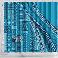 Pasifika Women's Day - Samoa Siapo Malu Tattoo Inspired Shower Curtain Turquoise