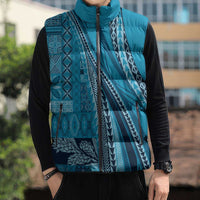 Pasifika Women's Day - Samoa Siapo Malu Tattoo Inspired Sleeveless Puffer Jacket Turquoise
