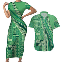 Pasifika Women's Day - Samoa Siapo Malu Tattoo Inspired Couples Matching Short Sleeve Bodycon Dress and Hawaiian Shirt Jade