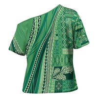 Pasifika Women's Day - Samoa Siapo Malu Tattoo Inspired Cross Shoulder Shirt Jade