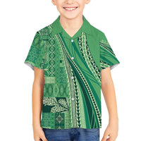 Pasifika Women's Day - Samoa Siapo Malu Tattoo Inspired Family Matching Off Shoulder Maxi Dress and Hawaiian Shirt Jade