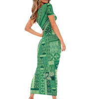 Pasifika Women's Day - Samoa Siapo Malu Tattoo Inspired Family Matching Short Sleeve Bodycon Dress and Hawaiian Shirt Jade LT7 - Polynesian Pride