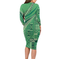 Pasifika Women's Day - Samoa Siapo Malu Tattoo Inspired Long Sleeve Bodycon Dress Jade