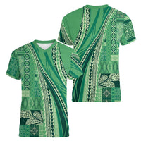 Pasifika Women's Day - Samoa Siapo Malu Tattoo Inspired Women V-Neck T-Shirt Jade