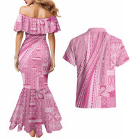 Pasifika Women's Day - Samoa Siapo Malu Tattoo Inspired Couples Matching Mermaid Dress and Hawaiian Shirt Pink
