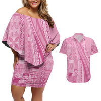 Pasifika Women's Day - Samoa Siapo Malu Tattoo Inspired Couples Matching Off Shoulder Short Dress and Hawaiian Shirt Pink