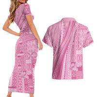 Pasifika Women's Day - Samoa Siapo Malu Tattoo Inspired Couples Matching Short Sleeve Bodycon Dress and Hawaiian Shirt Pink