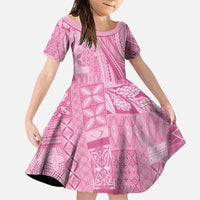 Pasifika Women's Day - Samoa Siapo Malu Tattoo Inspired Family Matching Long Sleeve Bodycon Dress and Hawaiian Shirt Pink LT7 Daughter's Dress Pink - Polynesian Pride
