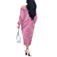 Pasifika Women's Day - Samoa Siapo Malu Tattoo Inspired Off The Shoulder Long Sleeve Dress Pink