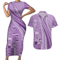 Pasifika Women's Day - Samoa Siapo Malu Tattoo Inspired Couples Matching Short Sleeve Bodycon Dress and Hawaiian Shirt Lavender