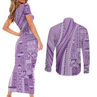 Pasifika Women's Day - Samoa Siapo Malu Tattoo Inspired Couples Matching Short Sleeve Bodycon Dress and Long Sleeve Button Shirt Lavender