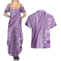 Pasifika Women's Day - Samoa Siapo Malu Tattoo Inspired Couples Matching Summer Maxi Dress and Hawaiian Shirt Lavender