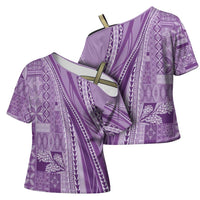Pasifika Women's Day - Samoa Siapo Malu Tattoo Inspired Cross Shoulder Shirt Lavender