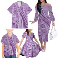 Pasifika Women's Day - Samoa Siapo Malu Tattoo Inspired Family Matching Off The Shoulder Long Sleeve Dress and Hawaiian Shirt Lavender LT7 - Polynesian Pride