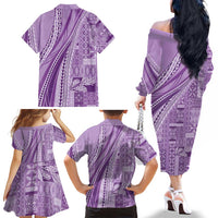 Pasifika Women's Day - Samoa Siapo Malu Tattoo Inspired Family Matching Off The Shoulder Long Sleeve Dress and Hawaiian Shirt Lavender LT7 - Polynesian Pride