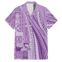 Pasifika Women's Day - Samoa Siapo Malu Tattoo Inspired Family Matching Off Shoulder Maxi Dress and Hawaiian Shirt Lavender LT7 Dad's Shirt - Short Sleeve Lavender - Polynesian Pride