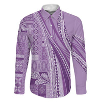 Pasifika Women's Day - Samoa Siapo Malu Tattoo Inspired Family Matching Summer Maxi Dress and Hawaiian Shirt Lavender LT7 Dad's Shirt - Long Sleeve Lavender - Polynesian Pride