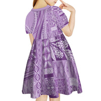 Pasifika Women's Day - Samoa Siapo Malu Tattoo Inspired Kid Short Sleeve Dress Lavender